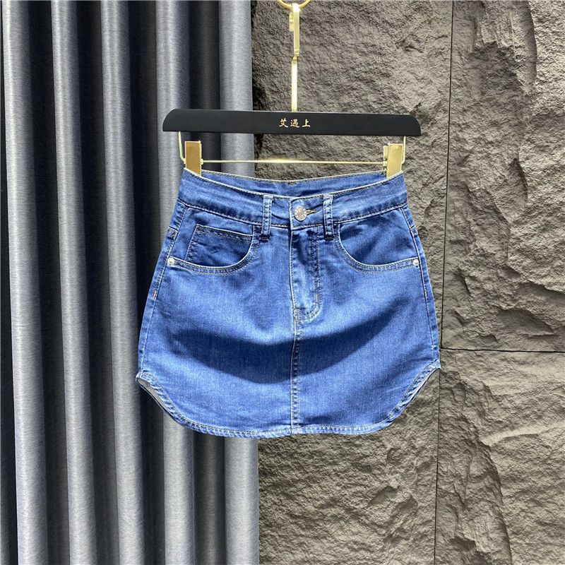 Slim-fit denim skirt women's summer 2022 new Korean high waist thin wide leg shorts skirt harajuku jean skirt clothes